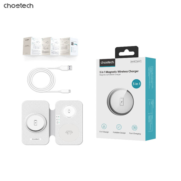 Choetech T616 F Bk 3In1 Magnetic Foldable Wireless Charger Chargers & Cradles