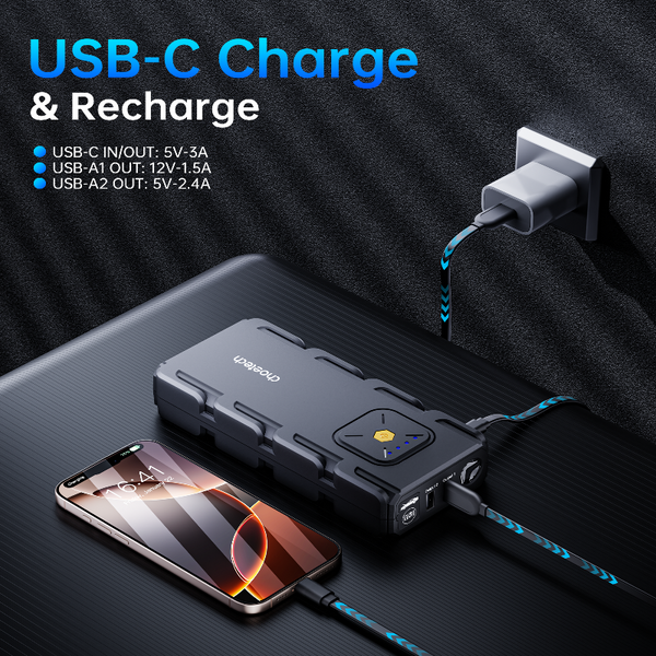 Choetech Tc0009 16000Mah Portable Car Jump Starter With Emergency Light Jump Starters