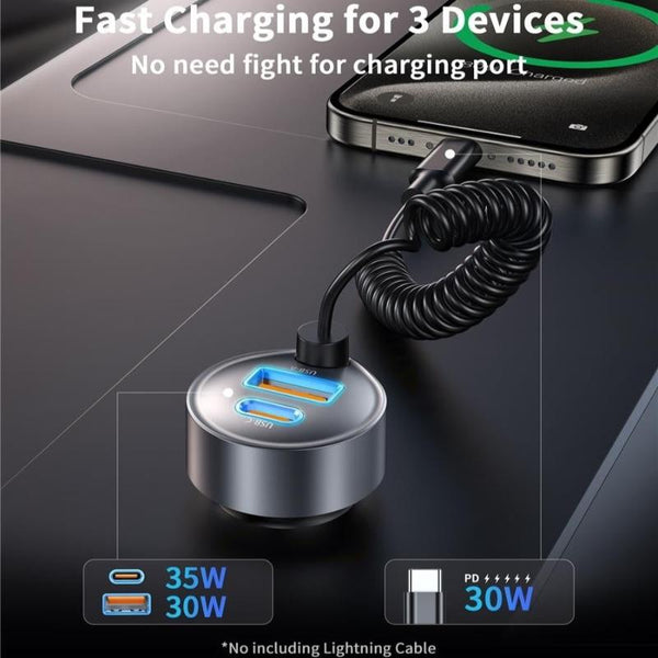Choetech Tc0030 65W Port Fast Car Charger With 3.3Ft Type Stretchable Cable Chargers & Cradles