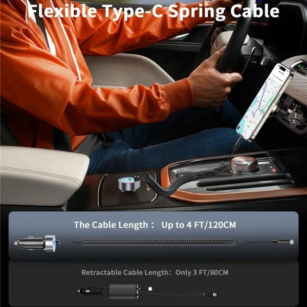 Choetech Tc0030 65W Port Fast Car Charger With 3.3Ft Type Stretchable Cable Chargers & Cradles