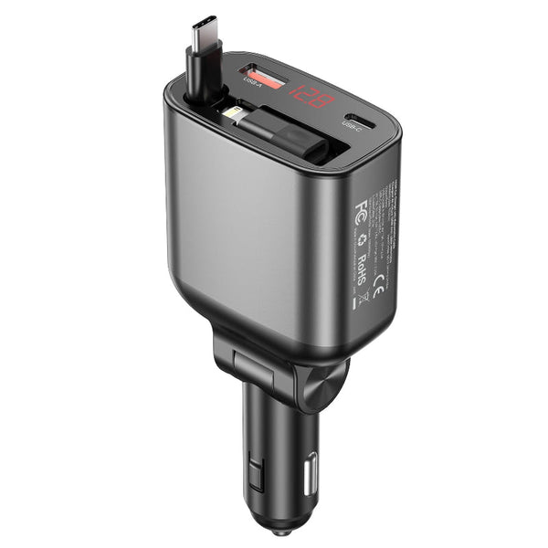 Choetech Tc0033 105W Usb C+Usb A Fast Car Charger With Stretchable Lightning Cables Usb Cables Hubs & Adapters