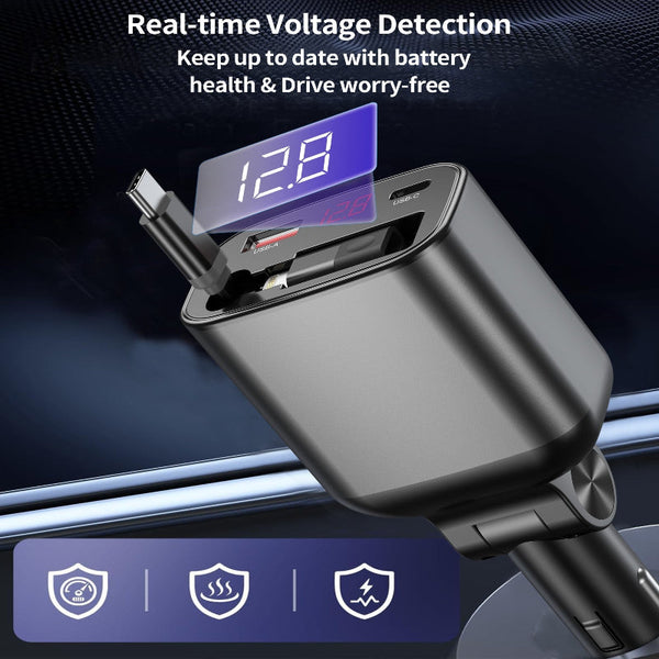 Choetech Tc0033 105W Usb C+Usb A Fast Car Charger With Stretchable Lightning Cables Usb Cables Hubs & Adapters