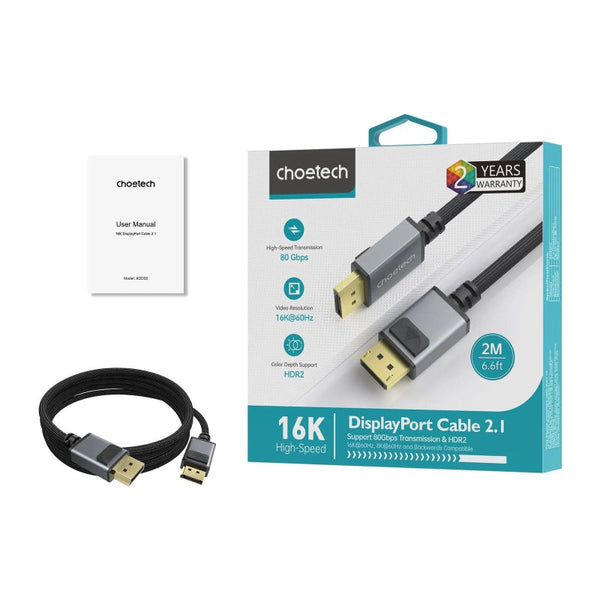Choetech Xdd02 1M 16K 60Hz / 8K 240Hz Resolution Dp2.1 To Cable Monitor/Av Cables & Adapters