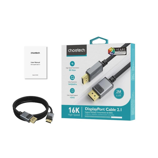 Choetech Xdd02 16K 60Hz Dp To Cable 2M Monitor/Av Cables & Adapters