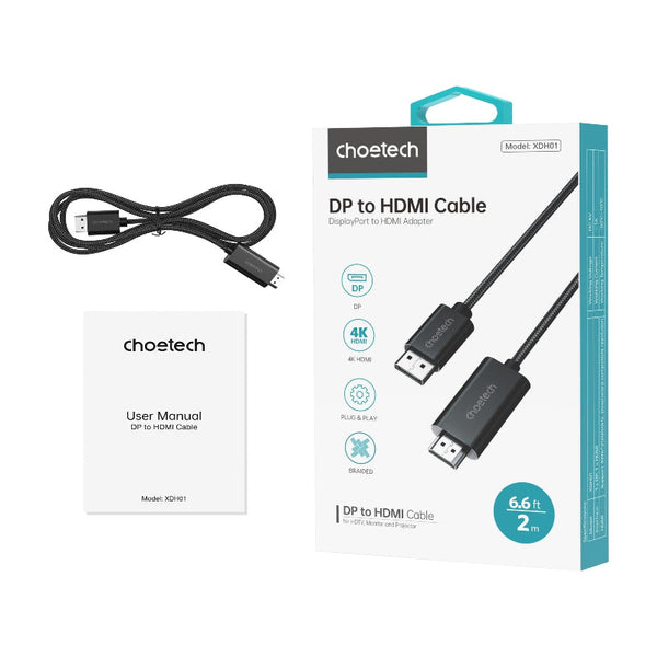Choetech Xdh01 4K 60Hz Displayport Male To Hdmi Braided Cable 2M Monitor/Av Cables & Adapters