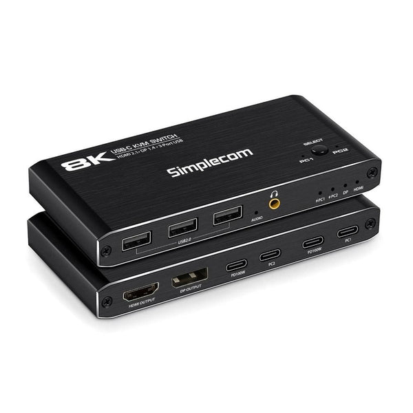 Simplecom Km470 2 Port Usb C Kvm Switch 8K Docking Station Hdmi 2.1 Dp For Laptop Tablet Kvm Switches
