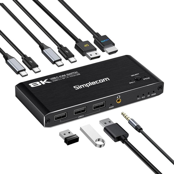 Simplecom Km470 2 Port Usb C Kvm Switch 8K Docking Station Hdmi 2.1 Dp For Laptop Tablet Kvm Switches