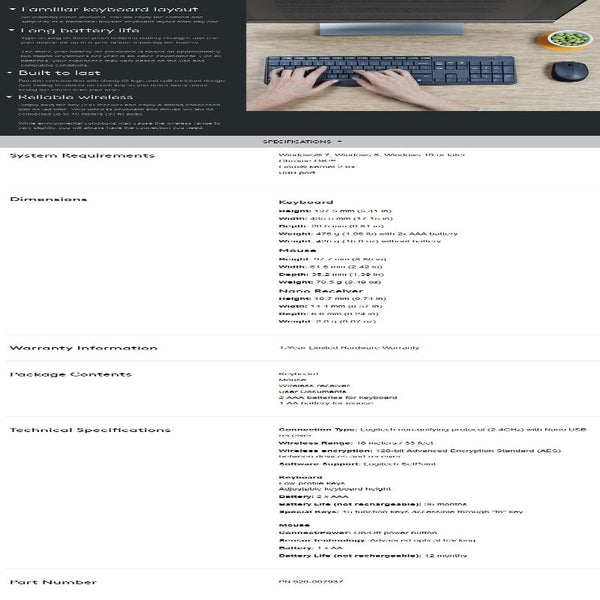 Logitech Mk235 Wireless Keyboard Mouse (920 007937) Keyboard & Mouse Bundles