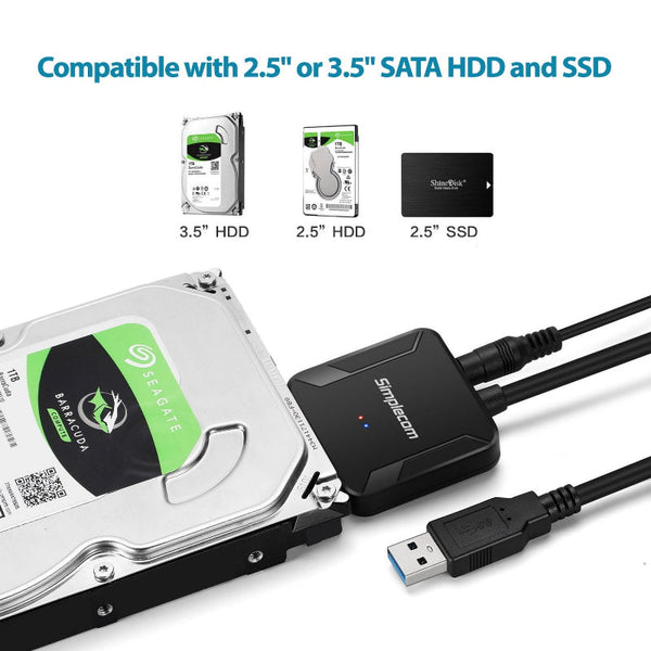 Simplecom Sa236 Usb 3.0 To Sata Adapter Cable Converter With Power Supply For 2.5" & 3.5" Hdd Ssd Other Drives Storage & Media