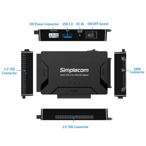 Simplecom Sa492 Usb 3.0 To 2.5/3.5/5.25 Inch Sata Ide Adapter With Power Supply Other Drives Storage & Media