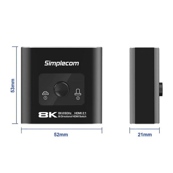 Simplecom Cm302v2 Bi Directional Way Hdmi 2.1 Switch Selector 8K@60Hz Power Cables & Connectors