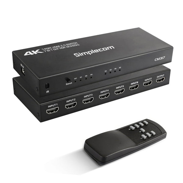 Simplecom Cm317 7 Port Hdmi 2.0 Switch With Remote In Out Splitter Hdcp 2.2 4K@60Hz Monitor/Av Cables & Adapters