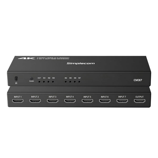 Simplecom Cm317 7 Port Hdmi 2.0 Switch With Remote In Out Splitter Hdcp 2.2 4K@60Hz Monitor/Av Cables & Adapters