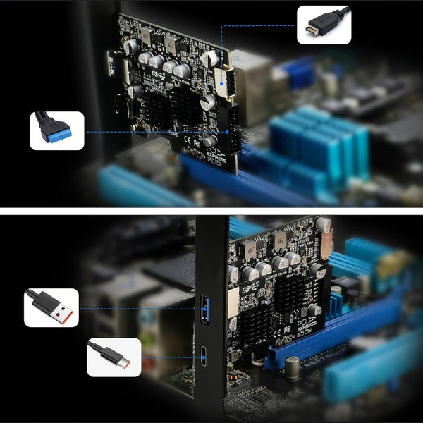 Simplecom Ec315 Pcie X4 To Port Usb 3.2 Gen Ii 10Gbps Type C And With Front Panel 3.0 Key Expansion Card Usb Cables Hubs & Adapters