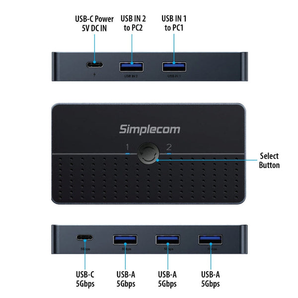 Simplecom Km320 Way Superspeed Usb Switch 4 Port Hub With C 3.0 5Gbps Usb Cables Hubs & Adapters