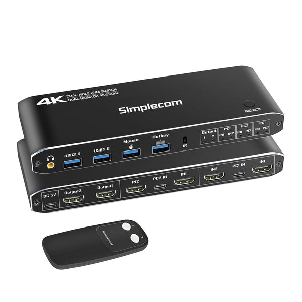 Simplecom Km430 Dual Hdmi Monitor Kvm Switch For 2 Computers With Port Usb Hub 4K@60Hz Keyboard Hotkey Kvm Switches
