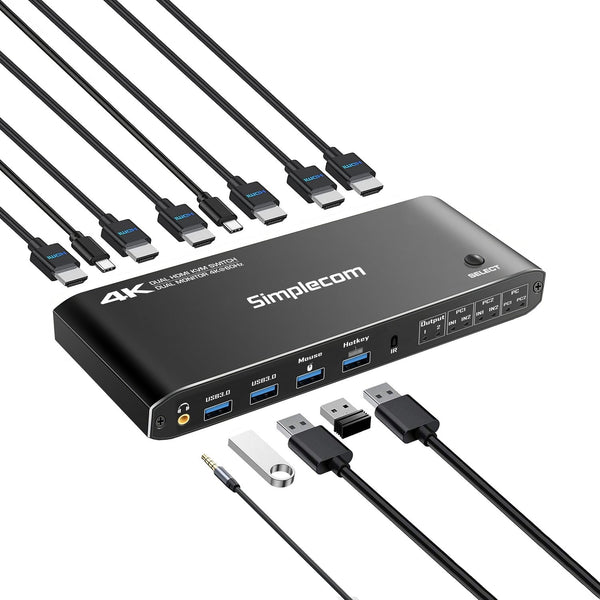 Simplecom Km430 Dual Hdmi Monitor Kvm Switch For 2 Computers With Port Usb Hub 4K@60Hz Keyboard Hotkey Kvm Switches