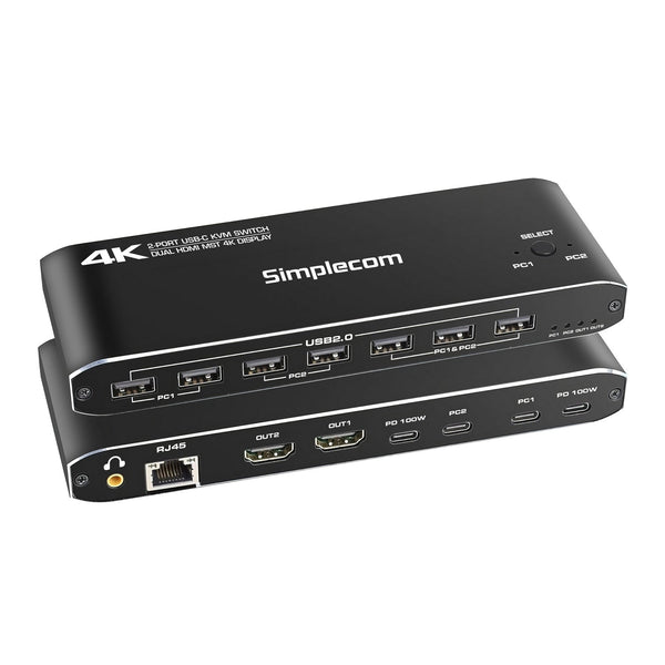 Simplecom Km590 2 Port Usb C Dual 4K Hdmi Monitor Kvm Switch And Docking Station With Network Sharing Kvm Switches