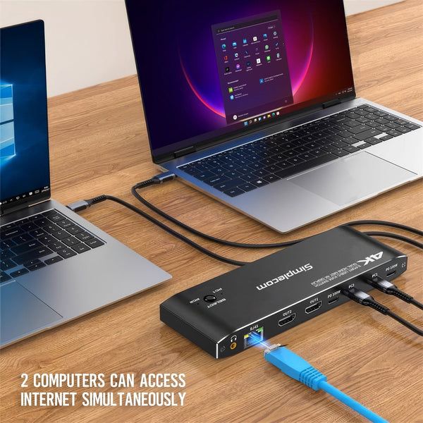 Simplecom Km590 2 Port Usb C Dual 4K Hdmi Monitor Kvm Switch And Docking Station With Network Sharing Kvm Switches