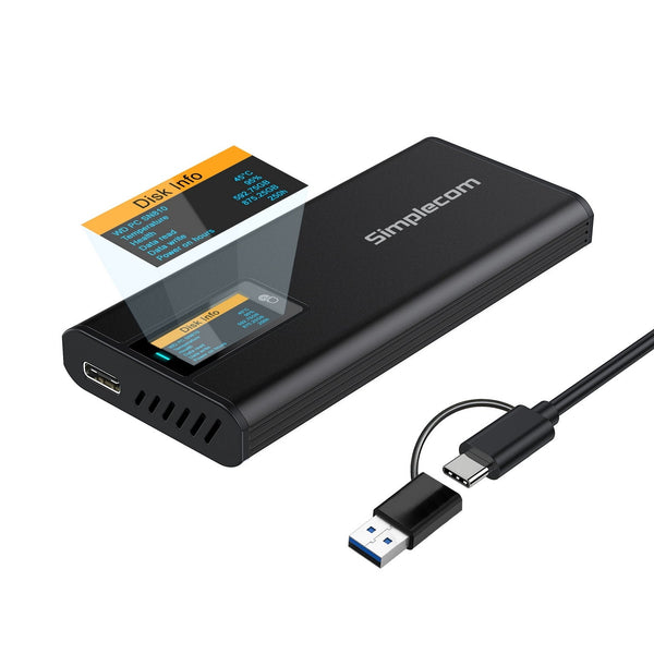 Simplecom Se530 Nvme / Sata M.2 Ssd To Usb C Enclosure With Smart Led Screen 3.2 Gen 10Gbps Drive Enclosures & Docks