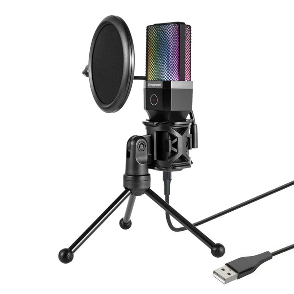 Simplecom Um650 Usb Cardioid Condenser Microphone Gaming Rgb Lights With Tripod & Pop Filter Microphones