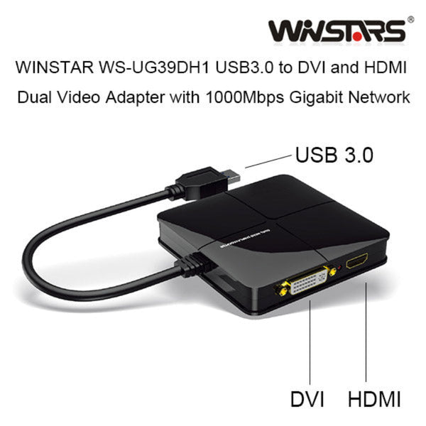 Winstars Usb 3.0 Dual Head Display With Gigabit Ethernet Adapter (Ws Ug39dh1) Splitters Couplers & Adapters