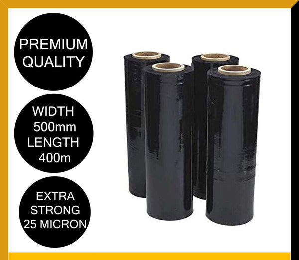 Moofer Premium Pallet Stretch Wrap 500Mm X 300M 25Um Black (4 Packs) Pallet Wraps