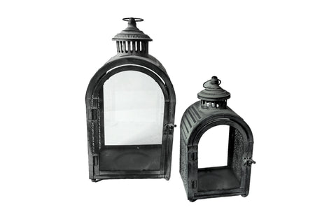 Set Of 2 Rustic Arch Lantern Distressed Finish Lanterns