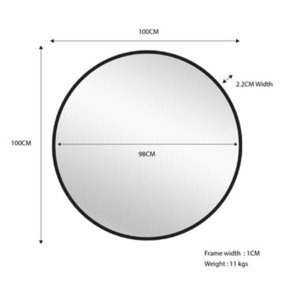 Metal Round Mirror 100Cm Black Mirrors