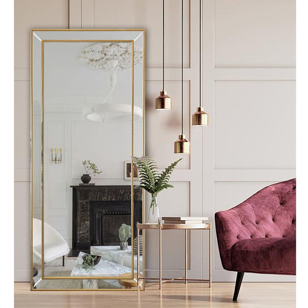 Medium Gold Beaded Framed Mirror 70Cm X 170Cm Mirrors