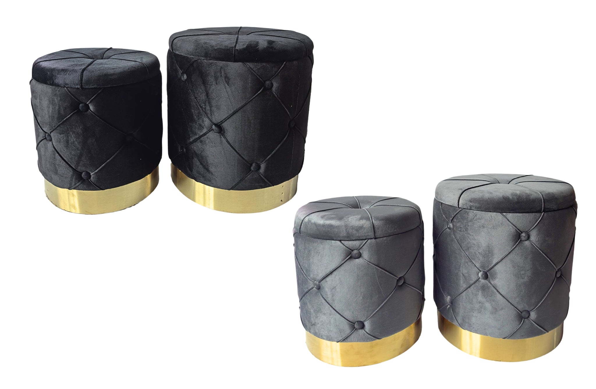 Amy Storage Foot Stools Set Of 2 Black And Gold Furniture Ottomans Footstools & Poufs