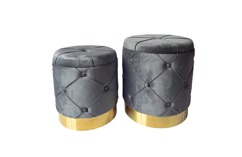 Amy Storage Foot Stools Set Of 2 Grey And Gold Furniture Ottomans Footstools & Poufs