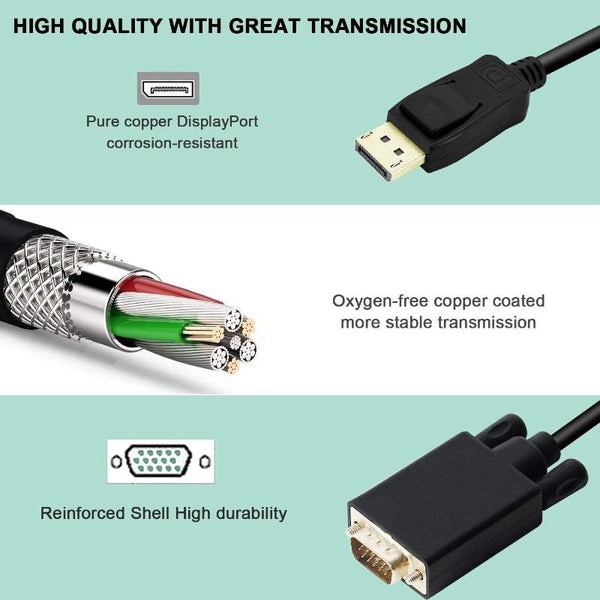 1.8M Display Port Dp Male To Vga/M Cable Converter Connector Adaptor Monitor/Av Cables & Adapters