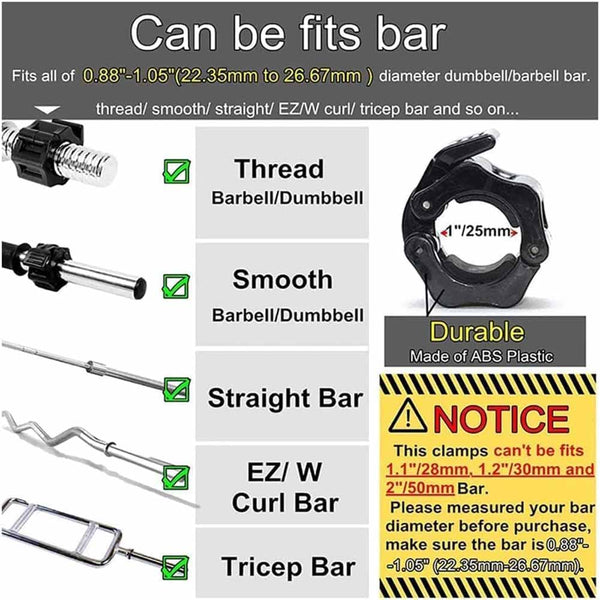 2Pcs 1In / 25Mm Dumbbell Clamps Barbell Collars Clips Plates Black Barbells & Attachments
