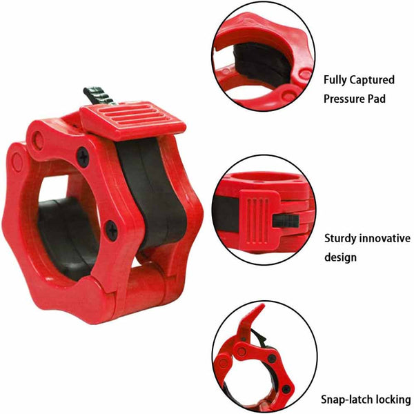2Pcs 2In / 50Mm Olympic Dumbbell Clamps Barbell Collars Clips Plates Red Barbells & Attachments