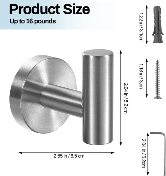 2 Pcs Wall Mount Bathroom Towel Hooks Holder Cloth Hanger Kitchen Door Brushed Nickel Wall Hooks & Hangers