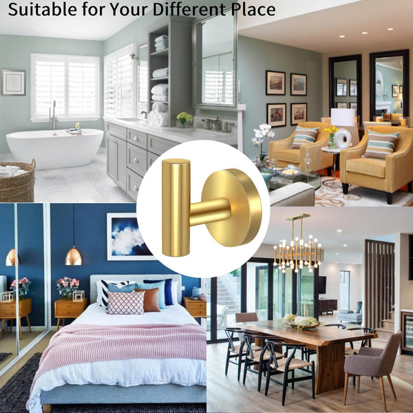 2 Pcs Wall Mount Bathroom Towel Hooks Holder Cloth Hanger Kitchen Door Gold Wall Hooks & Hangers