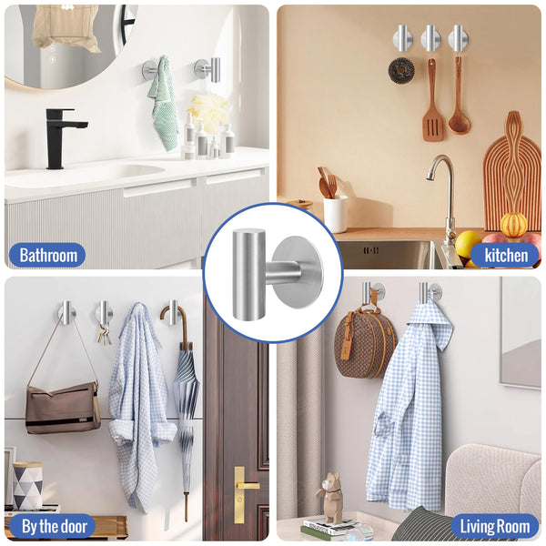 2 Pcs Wall Mount Self Adhesive Bathroom Towel Hooks Holder Cloth Hanger Door Brushed Nickel Wall Hooks & Hangers