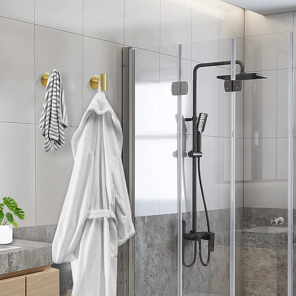 2 Pcs Wall Mount Self Adhesive Bathroom Towel Hooks Holder Cloth Hanger Door Gold Wall Hooks & Hangers