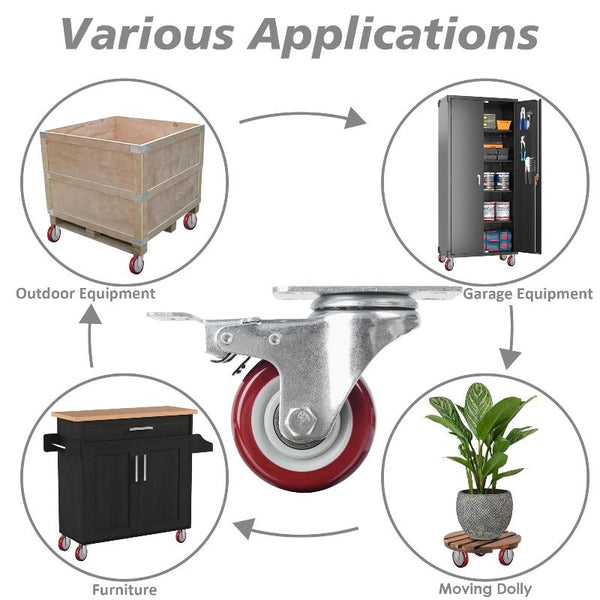 3 Inch Heavy Duty Casters Lockable Wheel Swivel Castor With Brakes For Furniture And Workbench Cart Castor Wheels