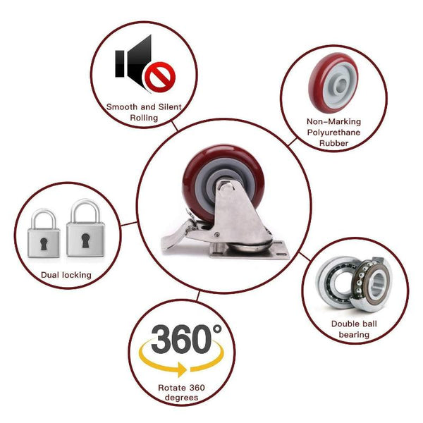 4 Inch Heavy Duty Casters Lockable Wheel Swivel Castor With Brakes For Furniture And Workbench Cart Castor Wheels