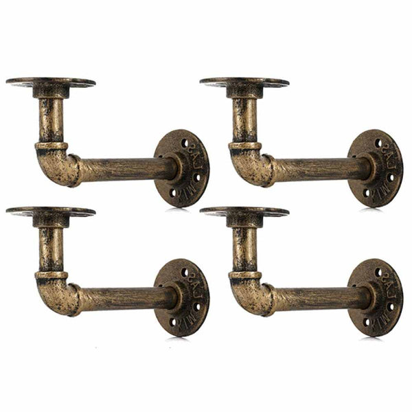 4Pcs Pipe Floating Shelf Bracket Industrial Mounting Storage Racks Decor Bronze Braces & Brackets