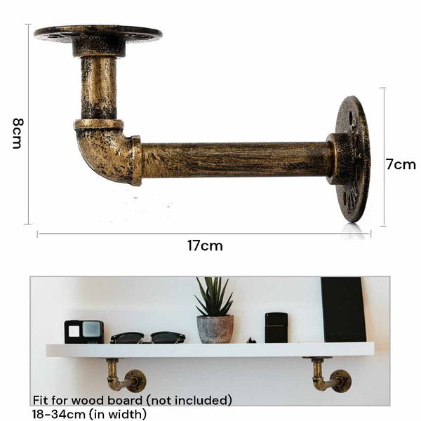 4Pcs Pipe Floating Shelf Bracket Industrial Mounting Storage Racks Decor Bronze Braces & Brackets