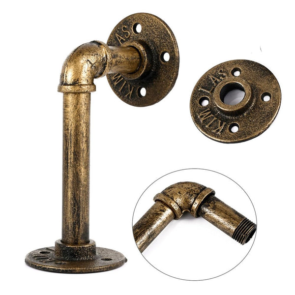 4Pcs Pipe Floating Shelf Bracket Industrial Mounting Storage Racks Decor Bronze Braces & Brackets