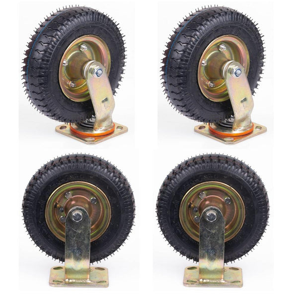 4X 8 Inch Castor Caster 2X Swivel Fixed Pneumatic Tyres Wheels Trolley Cart Wheelbarrow Castor Wheels