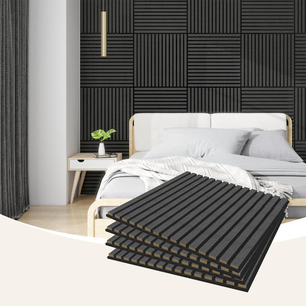 4 Pcs 60Cm X Wall Panel Wood Slat Acoustic Panels Sound Absorbing Proof For Ceiling Decorative Black Roof Sheets & Panels