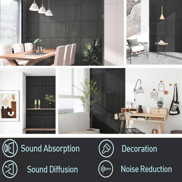 4 Pcs 60Cm X Wall Panel Wood Slat Acoustic Panels Sound Absorbing Proof For Ceiling Decorative Black Roof Sheets & Panels