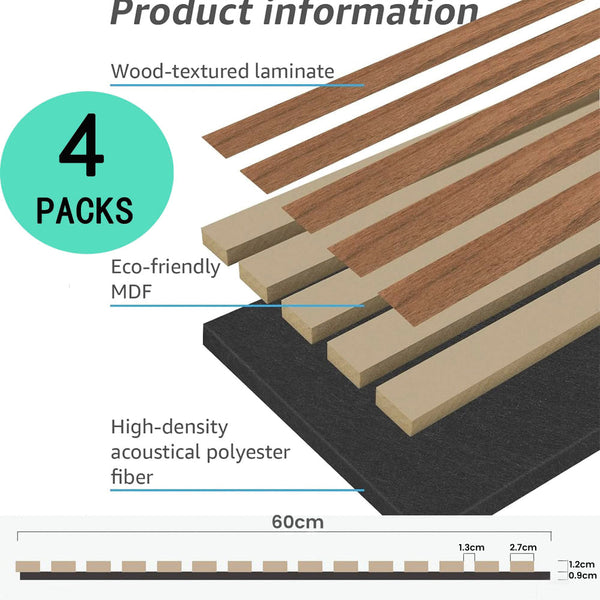4 Pcs 60Cm X Wall Panel Wood Slat Acoustic Panels Sound Absorbing Proof For Ceiling Decorative Walnut Roof Sheets & Panels