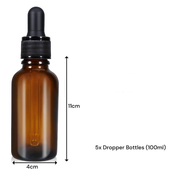 100Ml (5 Pack) Amber Glass Dropper Bottle Liquid Essential Oils Bottles Leakproof Tincture Travel Bottles & Containers