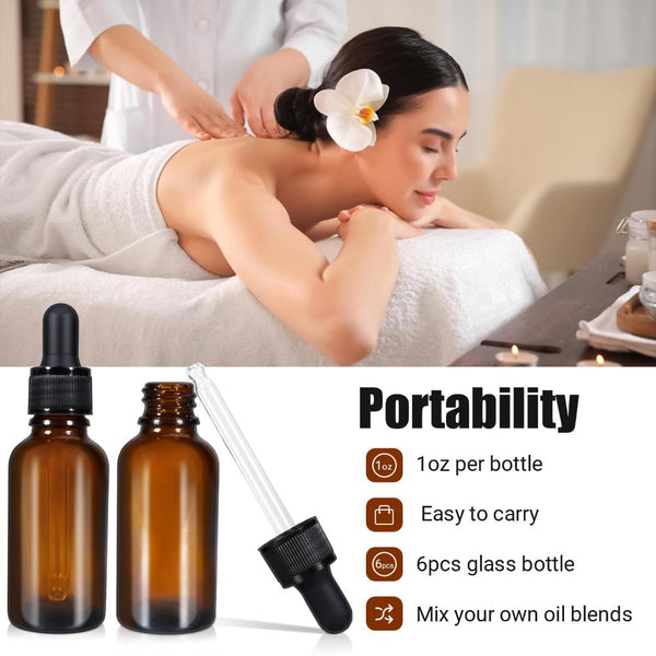30Ml (5 Pack) Amber Glass Dropper Bottle Liquid Essential Oils Bottles Leakproof Tincture Travel Bottles & Containers